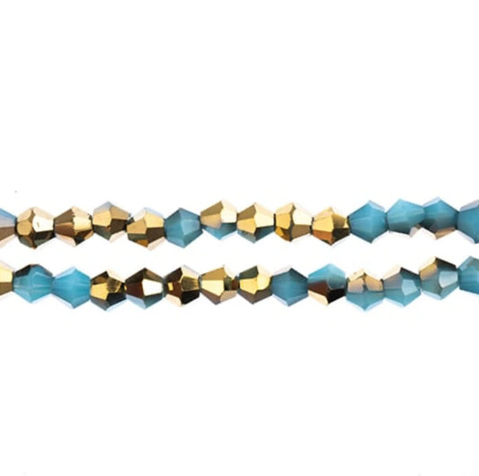 4mm Opaque Dark Blue with Half Gold Iris, Crystal Lane Bicone (96pc) 2 x 7-inch Strand Crystal Lane
