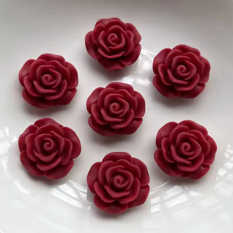 20mm Burgundy Red Matte Vintage Rose Resin Gem (Sold in Pairs) Sundaylace Creations & Bling
