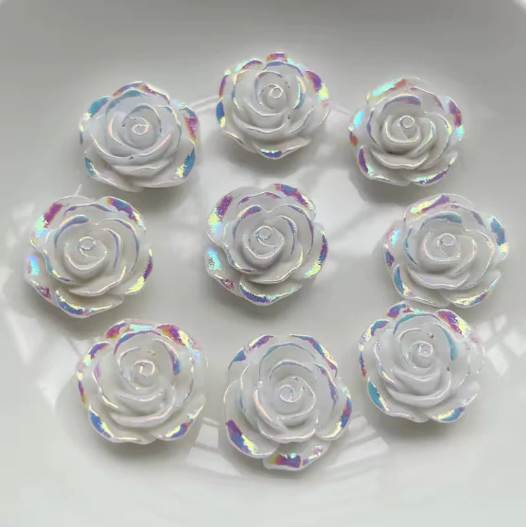 20mm White AB Vintage Rose, Glue on, Resin Gem (Sold in Pairs) Sundaylace Creations & Bling
