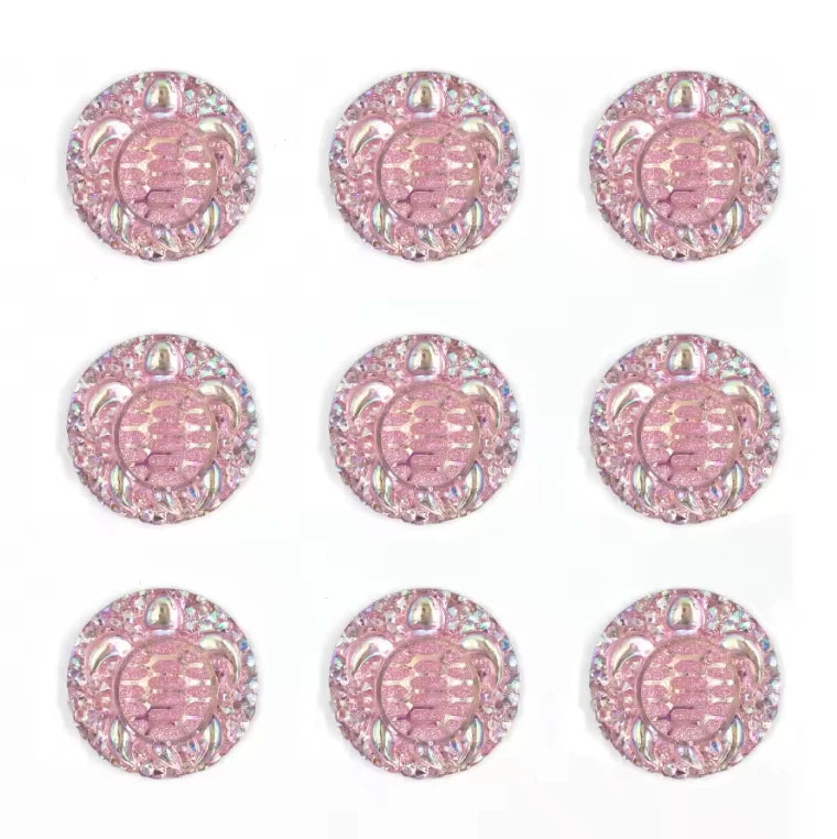 25mm Light Pink AB Swimming Turtle with textured background, AB Circle, Sew on, Resin Gems (Sold in Pair) (Copy) Resin Gems