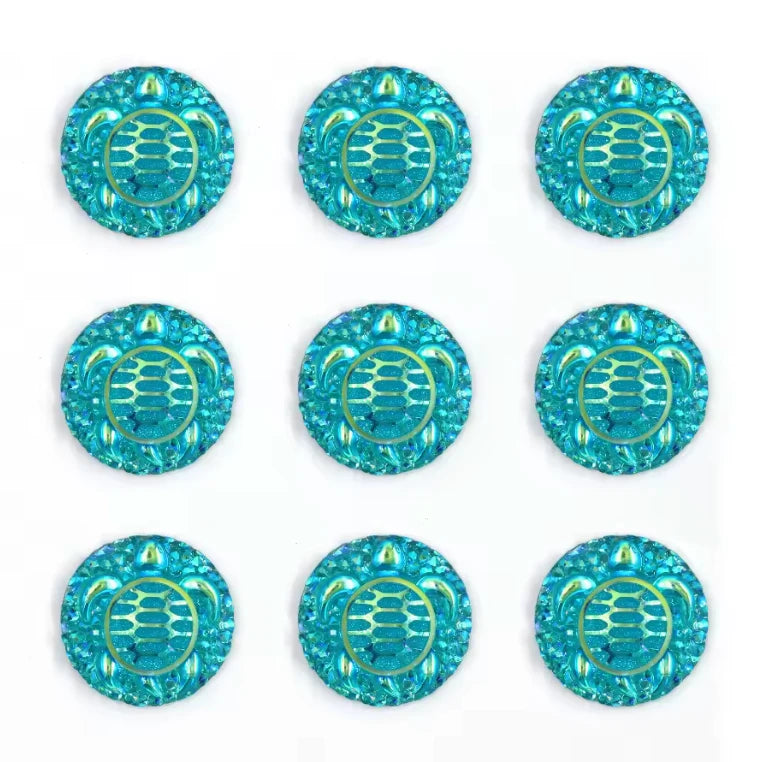25mm Aqua AB Swimming Turtle with textured background, Sew on, Resin Gems (Sold in Pair) Resin Gems