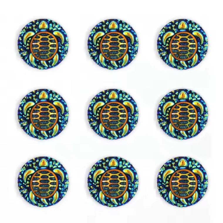 25mm Black AB Swimming Turtle with textured background, AB Circle, Sew on, Resin Gems (Sold in Pair) Resin Gems