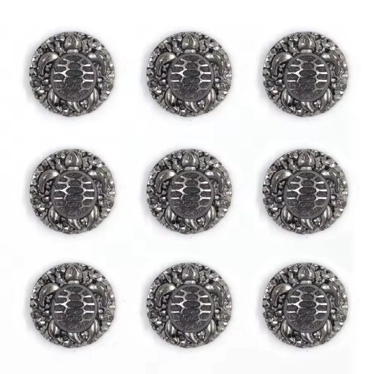 25mm Gunmetal Swimming Turtle with textured background, AB Circle, Sew on, Resin Gems (Sold in Pair) Resin Gems