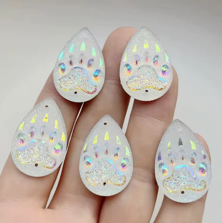 25mm Clear AB Bear Claw Teardrop, Sew on, Resin Gems (Sold in Pair) Resin Gems