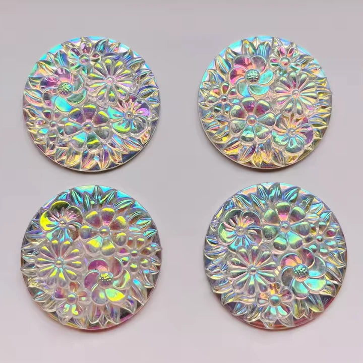 30mm Crystal AB floral design Round, Sew on, Resin Gem (Sold in Pair) Resin Gems