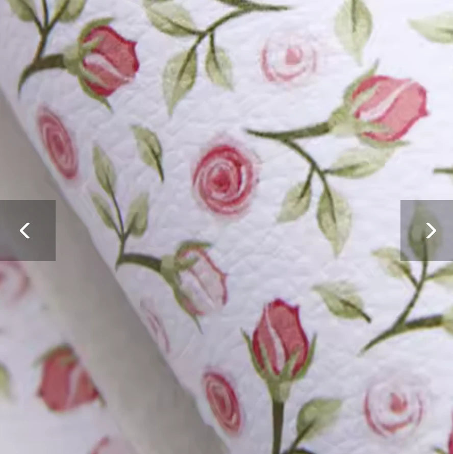 20*30cm Pink Rose Buds & Sage Leaves on White Smooth Leatherette Sheet Leatherette