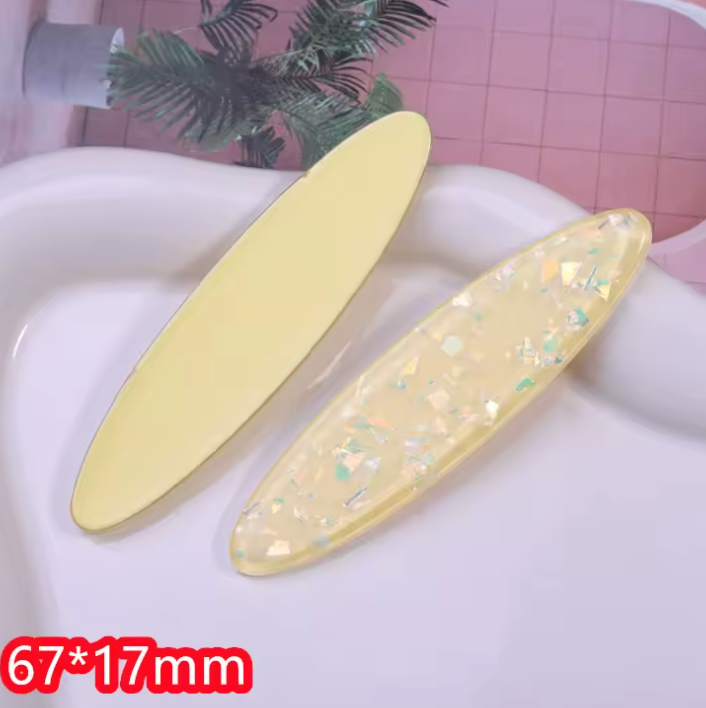 17*67mm Pale Yellow AB Foil OVAL, Glue on, Resin Gem (Sold in Pair) Resin Gems
