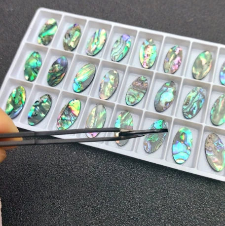 10*20mm Blue- Green Abalone Shell Oval shaped, with one hole, Resin Shell Gem (Sold in Pair) Resin Gems