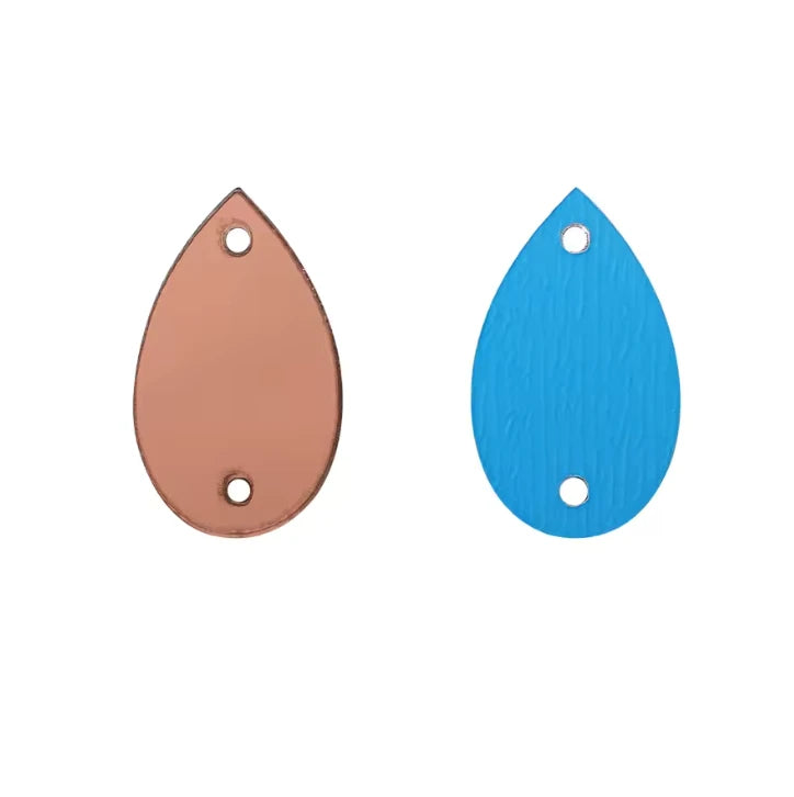 17*28mm Copper Rose Gold Reflective Mirror, Teardrop Shaped, Sew on, Mirror Gem, (Sold in Pair) Resin Gems