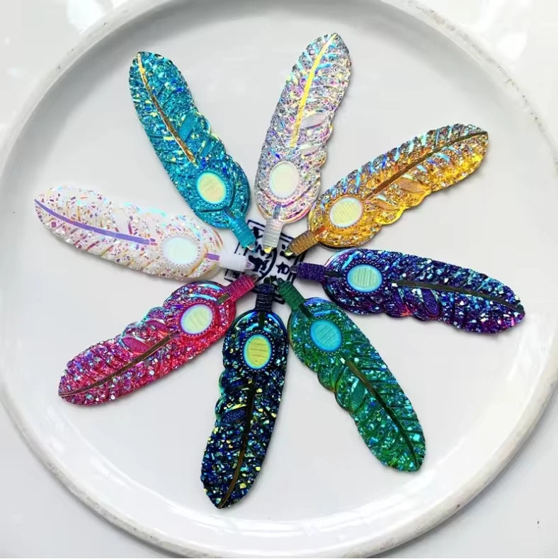 16*63mm Black/Clear/Silver Feather, with out gem, Glue on, Resin Gems (Sold in Pair) Resin Gems