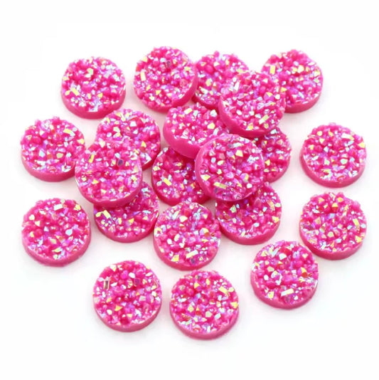 12mm Dark Pink AB  Druzy Textured Round, Glue on Gem, Resin Gem (Sold in Pair) Resin Gems