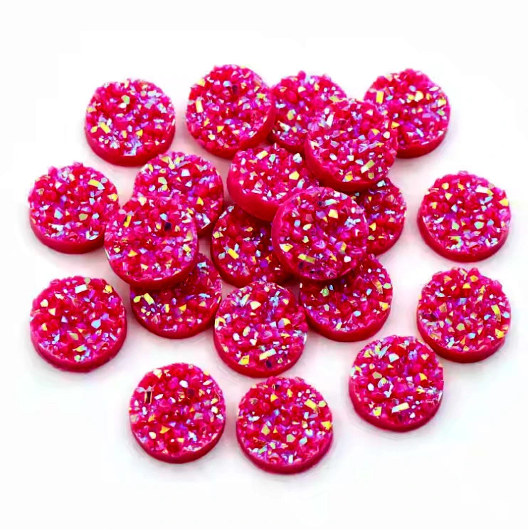 12mm Dark Pink AB  Druzy Textured Round, Glue on Gem, Resin Gem (Sold in Pair) Resin Gems