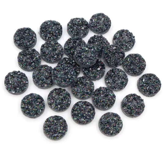 12mm Jet Black AB Druzy Textured Round, Glue on Gem, Resin Gem (Sold in Pair) Resin Gems