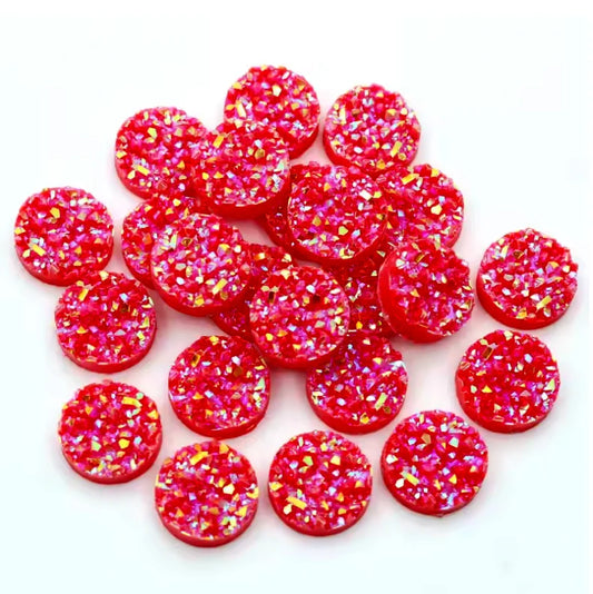 12mm Red AB Druzy Textured Round, Glue on Gem, Resin Gem (Sold in Pair) Resin Gems