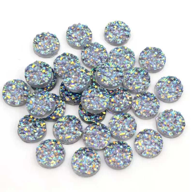 12mm Light Blue AB Druzy Textured Round, Glue on Gem, Resin Gem (Sold in Pair) Resin Gems