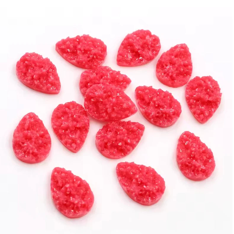13*18mm Coral Red Textured Teardrop, Glue on, Resin Gem (Sold in Pair) Resin Gems