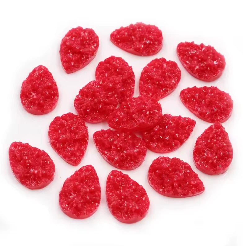 13*18mm Bright Red Textured Teardrop, Glue on, Resin Gem (Sold in Pair) Resin Gems