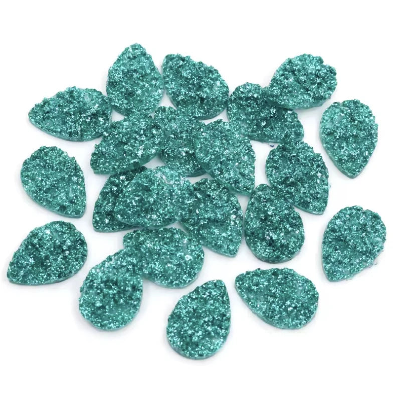13*18mm Metallic Teal Green Textured Teardrop, Glue on, Resin Gem (Sold in Pair) Resin Gems