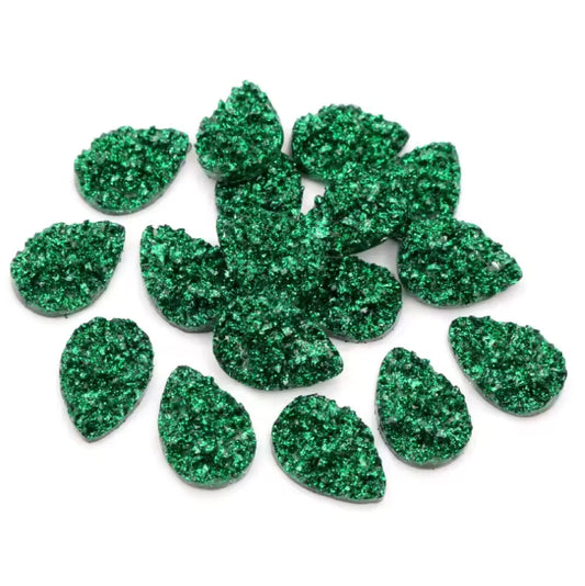 13*18mm Metallic Green Textured Teardrop, Glue on, Resin Gem (Sold in Pair) Resin Gems