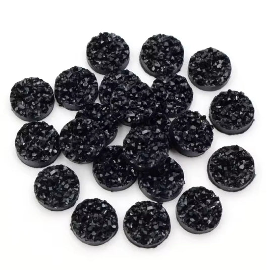 12mm Black Druzy Textured Round Glue on Resin Gem (Sold in Pair) Resin Gems