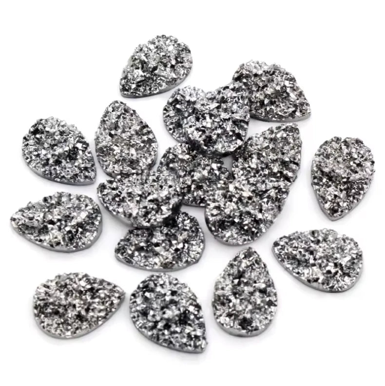 13*18mm Metallic Gunmetal Textured Teardrop, Glue on, Resin Gem (Sold in Pair) Resin Gems