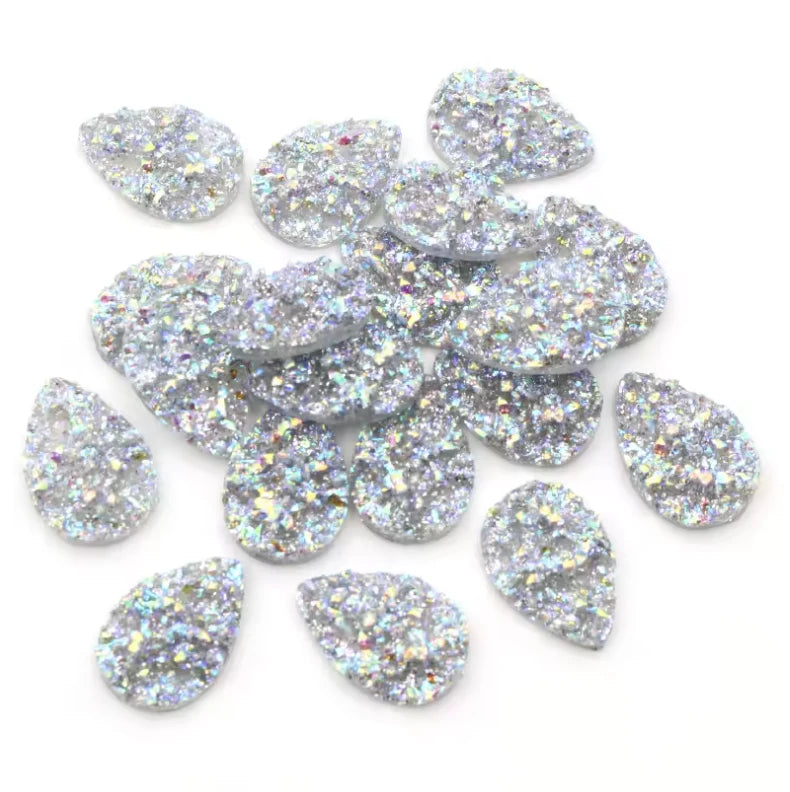 13*18mm Crystal AB Textured Teardrop, Glue on, Resin Gem (Sold in Pair) Resin Gems