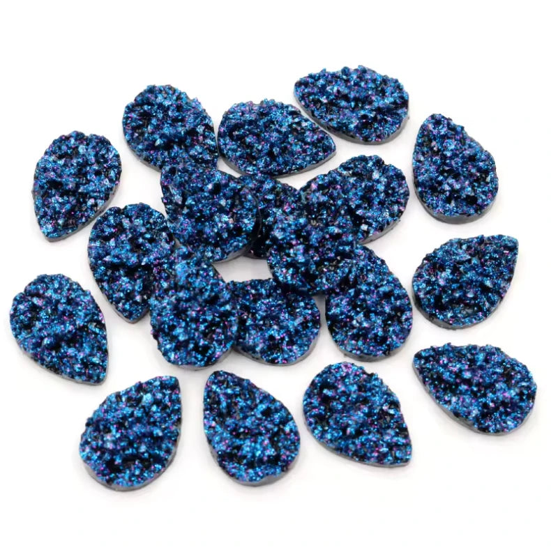 13*18mm Metallic Navy Blue Textured Teardrop, Glue on, Resin Gem (Sold in Pair) Resin Gems