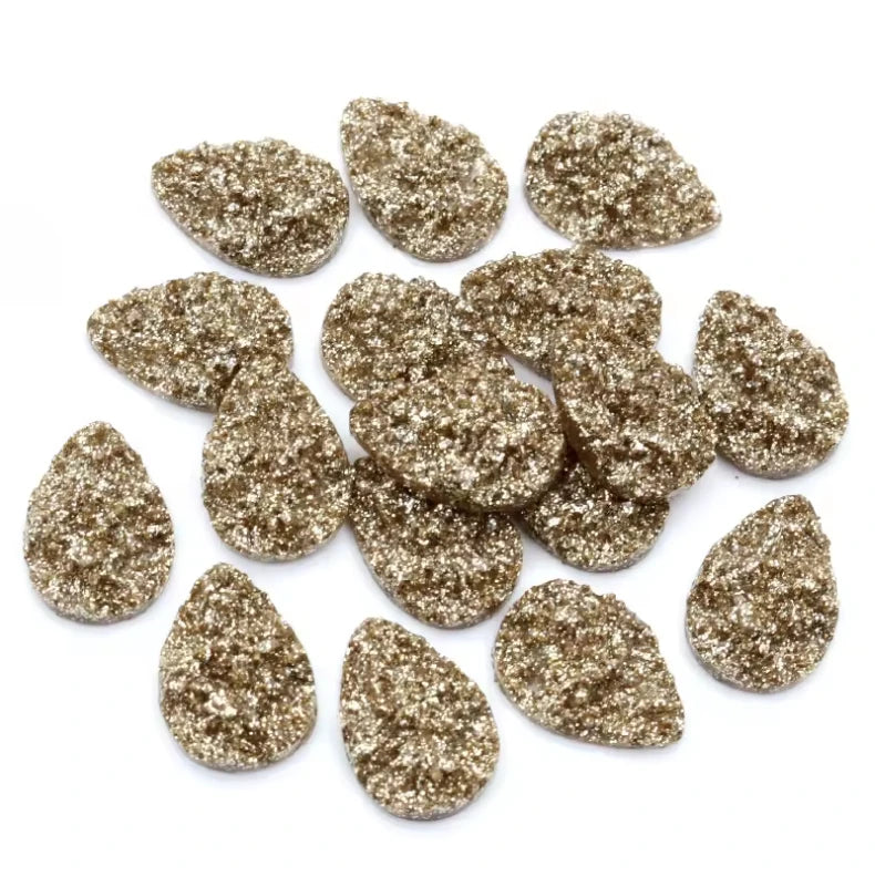 13*18mm Metallic Light Gold Textured Teardrop, Glue on, Resin Gem (Sold in Pair) Resin Gems