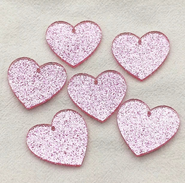 25mm Pink Glitter Heart Acrylic, Sew on, Resin Gem (Sold in Pair) Resin Gems