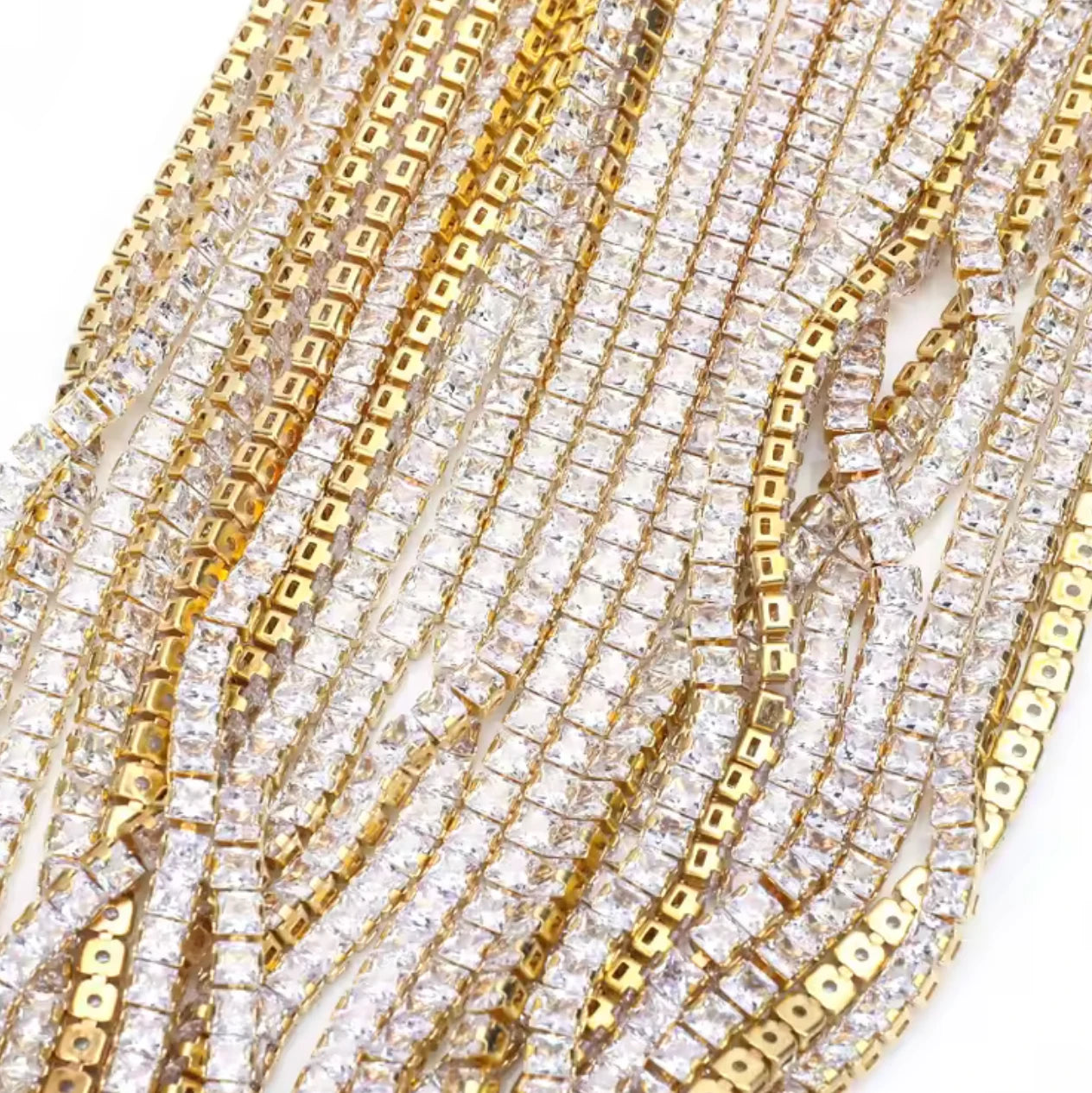 4*4mm Clear Square STONE with Gold Rhinestone Fancy Metal Chain, Sold in 18" *RARE* Sundaylace Creations & Bling