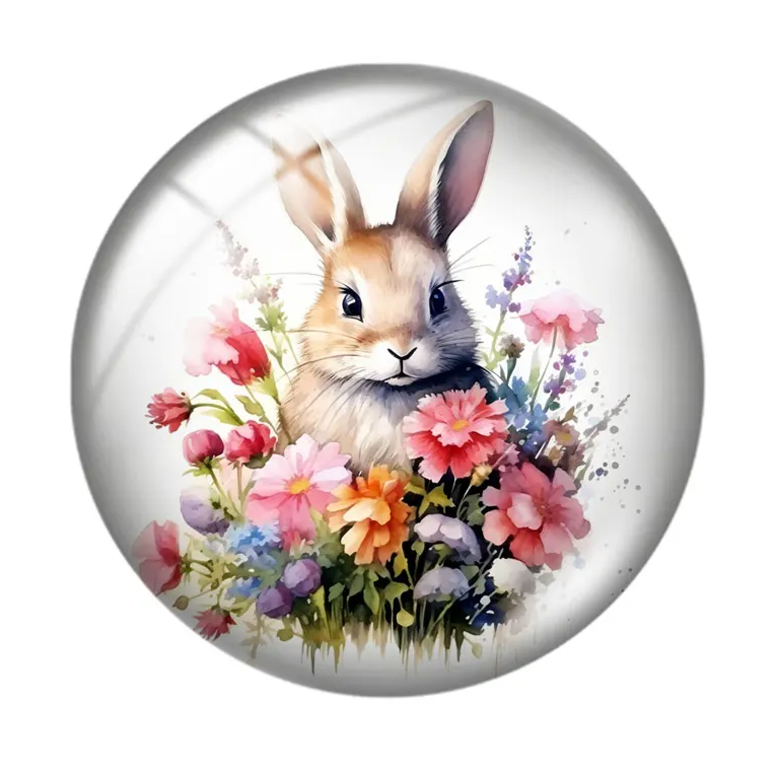 20mm "Bunny in Pink Flowers" Cute Cartoon Printed Cab, Glue on, Resin Gems (Sold in pair) Sundaylace Creations & Bling