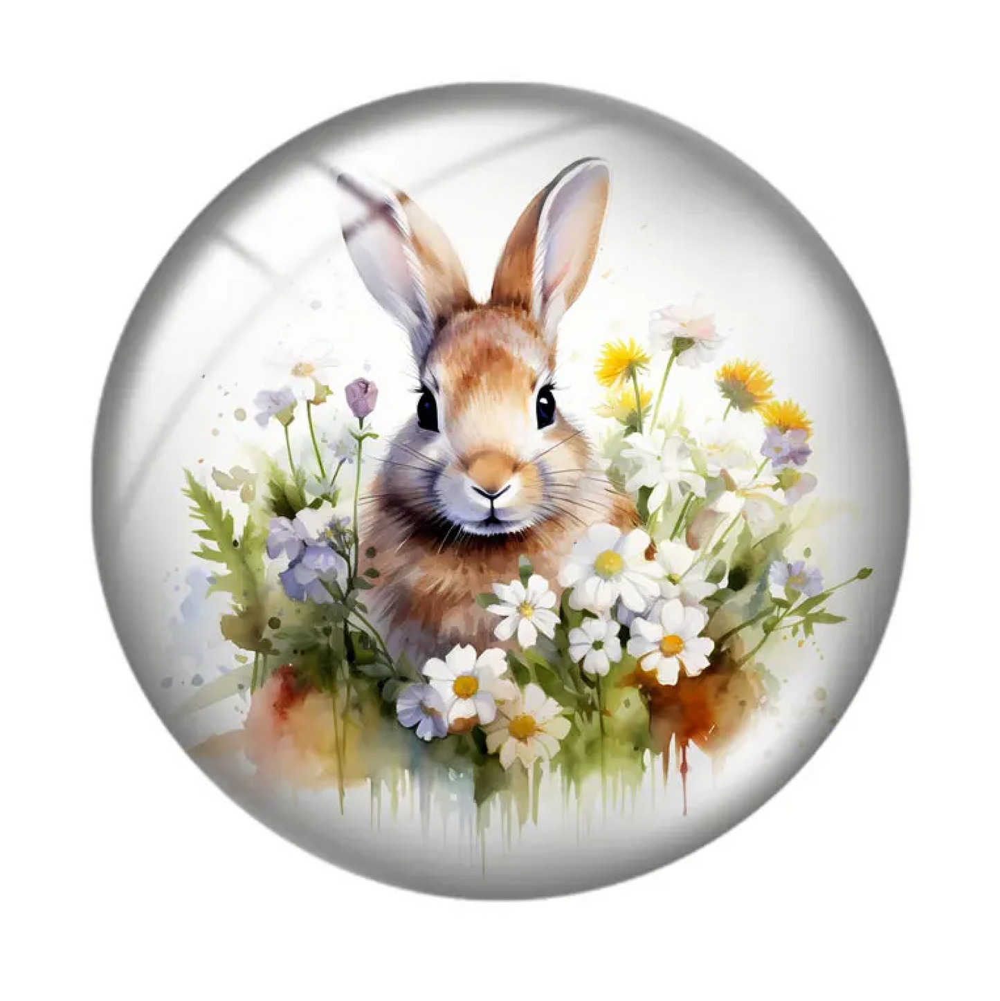 20mm "Bunny in Daisy Flowers" Cute Cartoon Printed Cab, Glue on, Resin Gems (Sold in pair) Sundaylace Creations & Bling