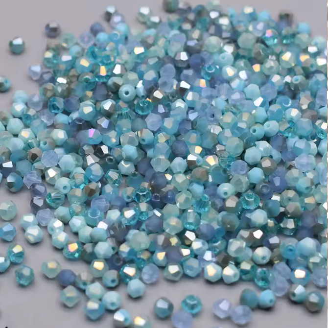 4mm Mixed Aqua Blue colour, Grade AAA Bicone Beads (200pcs) Bicone/Rondelle