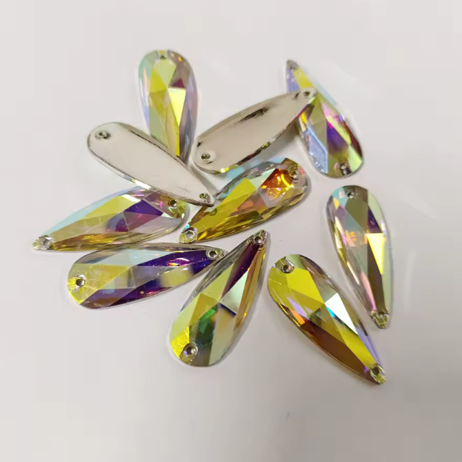 8*21mm AB Long Teardrop, Sew on, Resin Gems (Sold in Pair) Resin Gems