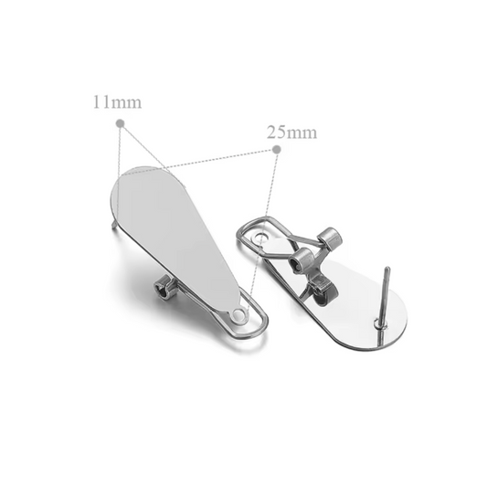 11*25mm Silver Long Fingernail Lever back Earring Posts, Findings Studs, (Sold in Pair) *NEW* Sundaylace Creations & Bling