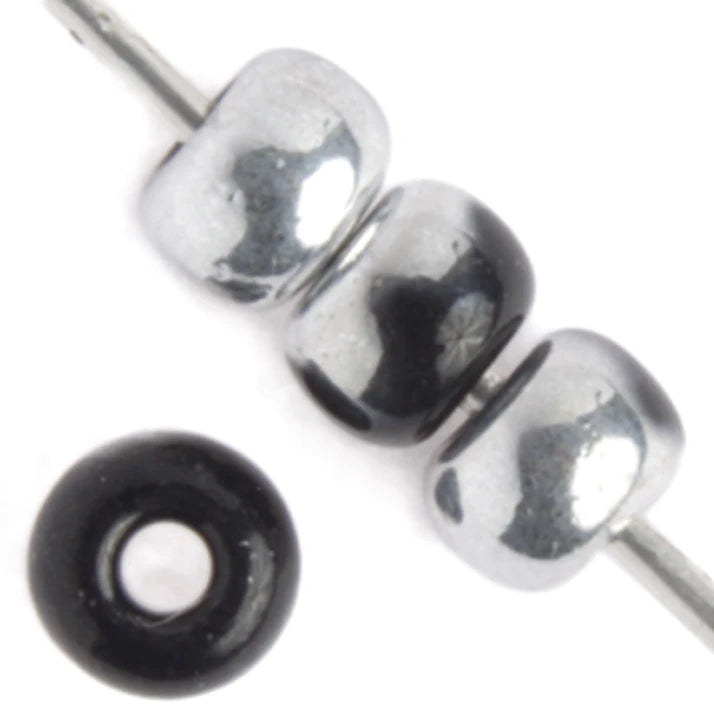 6/0 Pony Seed Beads, Opaque Black Capri Silver Half Coat