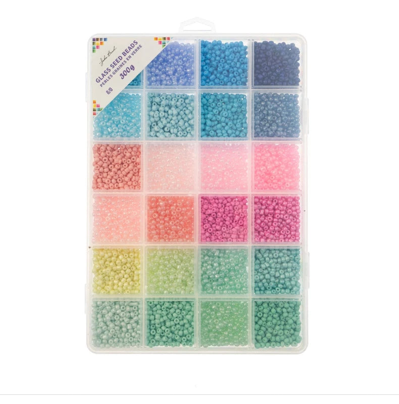 Pastel Dream Bead Box - 24 Colors Glass Seed Beads 8/0 - 300g, Promotions Sundaylace Creations & Bling