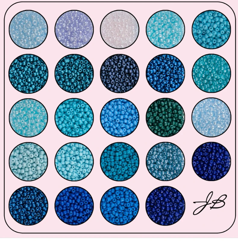 Blue Serenity Bead Box - 24 Colors Glass Seed Beads 8/0 - 300g, Promotions Sundaylace Creations & Bling