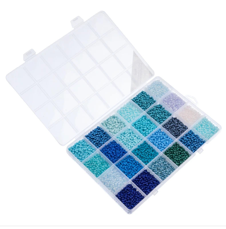 Blue Serenity Bead Box - 24 Colors Glass Seed Beads 8/0 - 300g, Promotions Sundaylace Creations & Bling