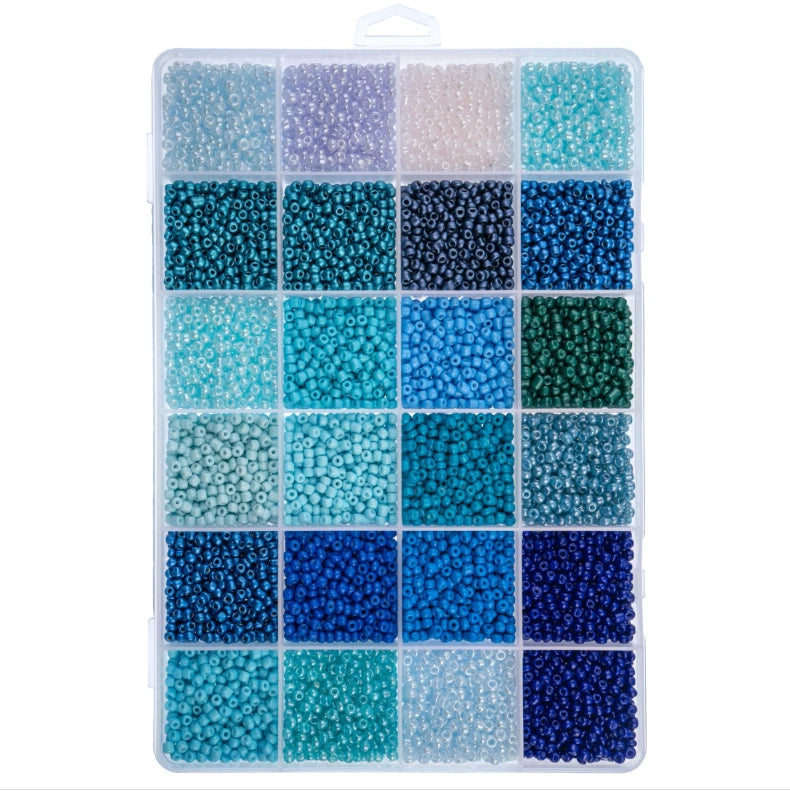 Blue Serenity Bead Box - 24 Colors Glass Seed Beads 8/0 - 300g, Promotions Sundaylace Creations & Bling