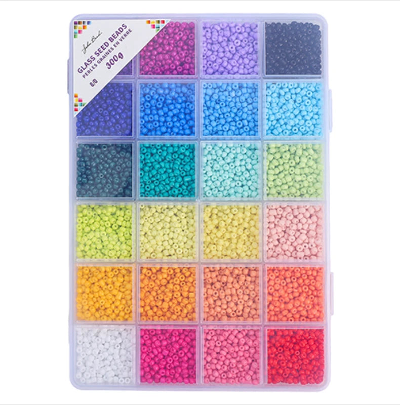 Vivid Rainbow Bead Box - 24 Colors Glass Seed Beads 8/0 - 300g, Promotions Sundaylace Creations & Bling