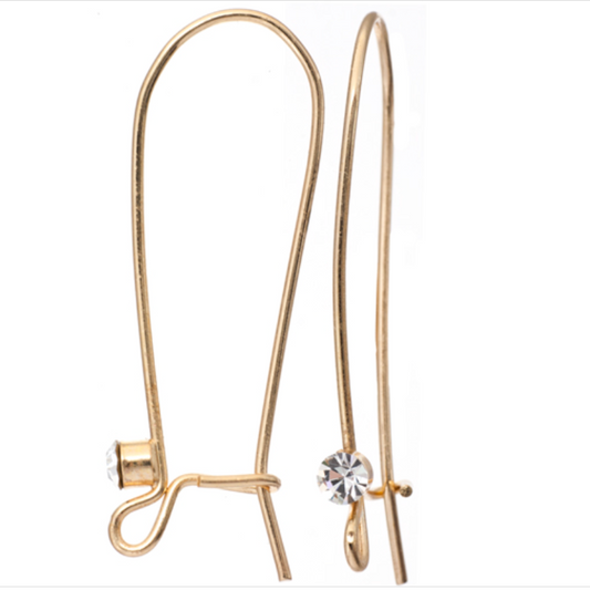 1.5in Gold Kidney Earwire w/Rhinestone Bling 10pcs, Basics Sundaylace Creations & Bling