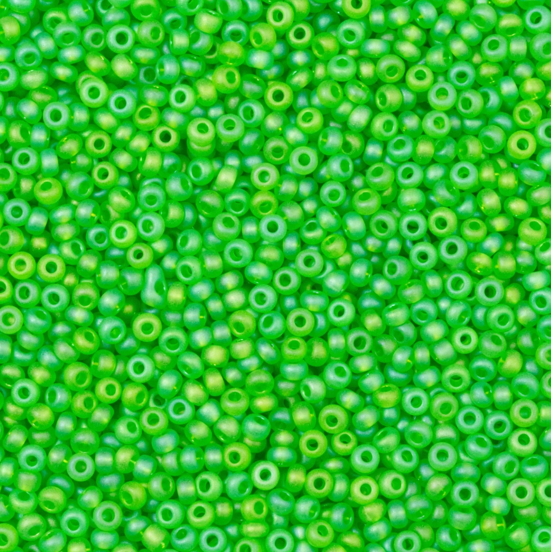 10/0 Transparent Matt Light Green AB, Preciosa Seed Beads 22g 10/0 Preciosa Seed Beads