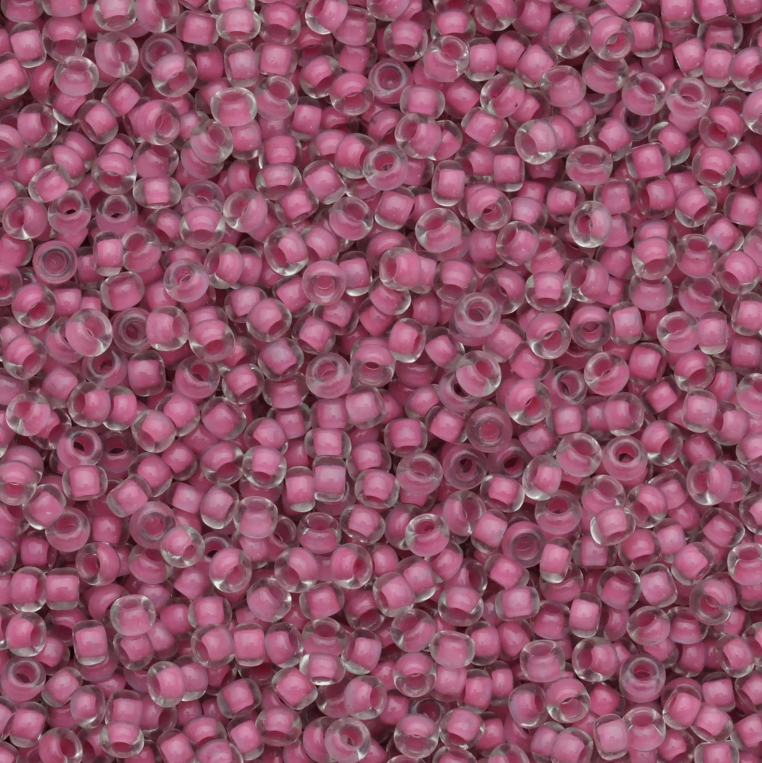 10/0 Colourlined Dyed Terra Rose/Pale Green, Preciosa Seed Beads 22g 10/0 Preciosa Seed Beads
