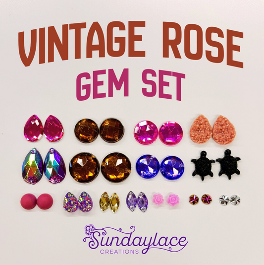 Aged Vintage Rose Pink (12 Pairs) Resin Gem Set, Promotions Sundaylace Creations & Bling