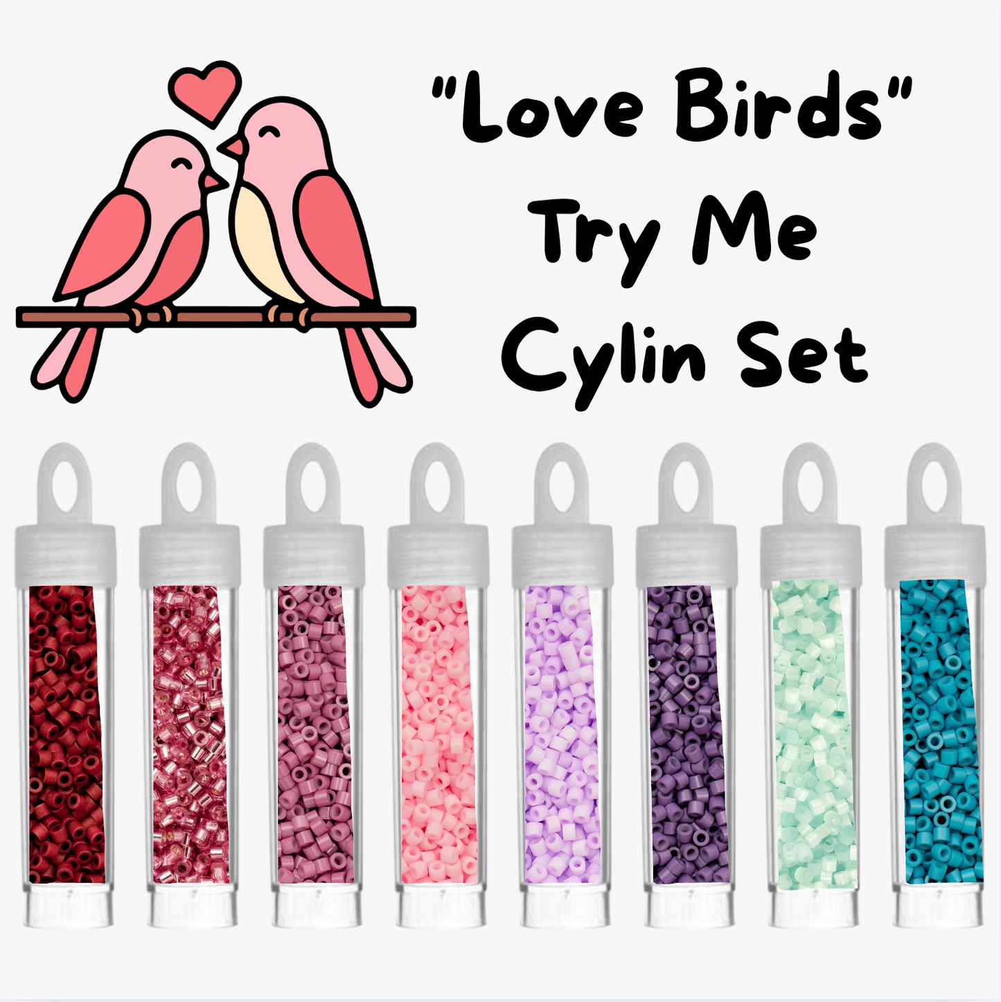 "Love Birds" Try Me Set, 8 x (5g) 11/0 Cylin Beads, Promotions Cylin Bead 11/0