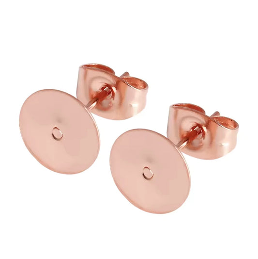 10mm ROSE Gold Stainless Steel Stud Earring Findings with backings *50 pairs with backings