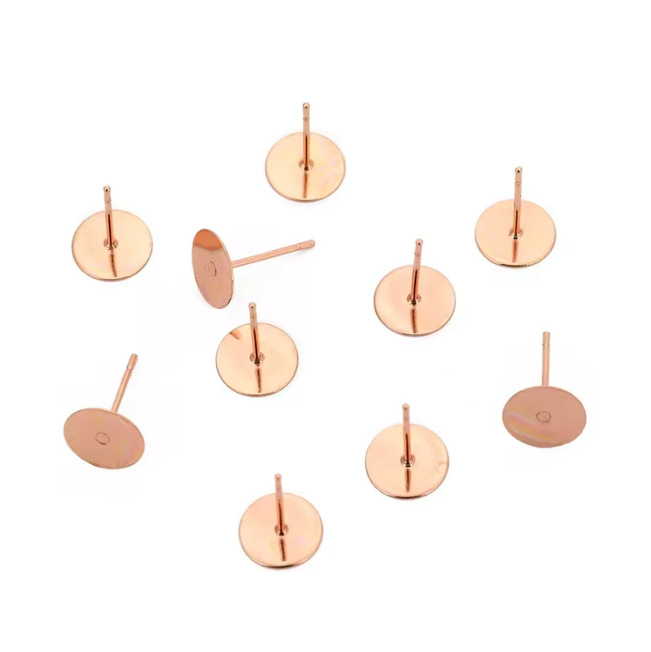 10mm ROSE Gold Stainless Steel Stud Earring Findings with backings *50 pairs with backings Sundaylace Creations & Bling