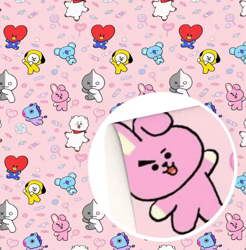 20*33cm BT21 Cartoon Dancing Pink Printed Long Leatherette Sheet Basics Leatherette