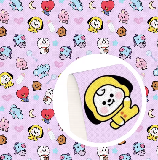 20*33cm BT21 Cartoon Baby Purple Printed Long Leatherette Sheet Basics Leatherette